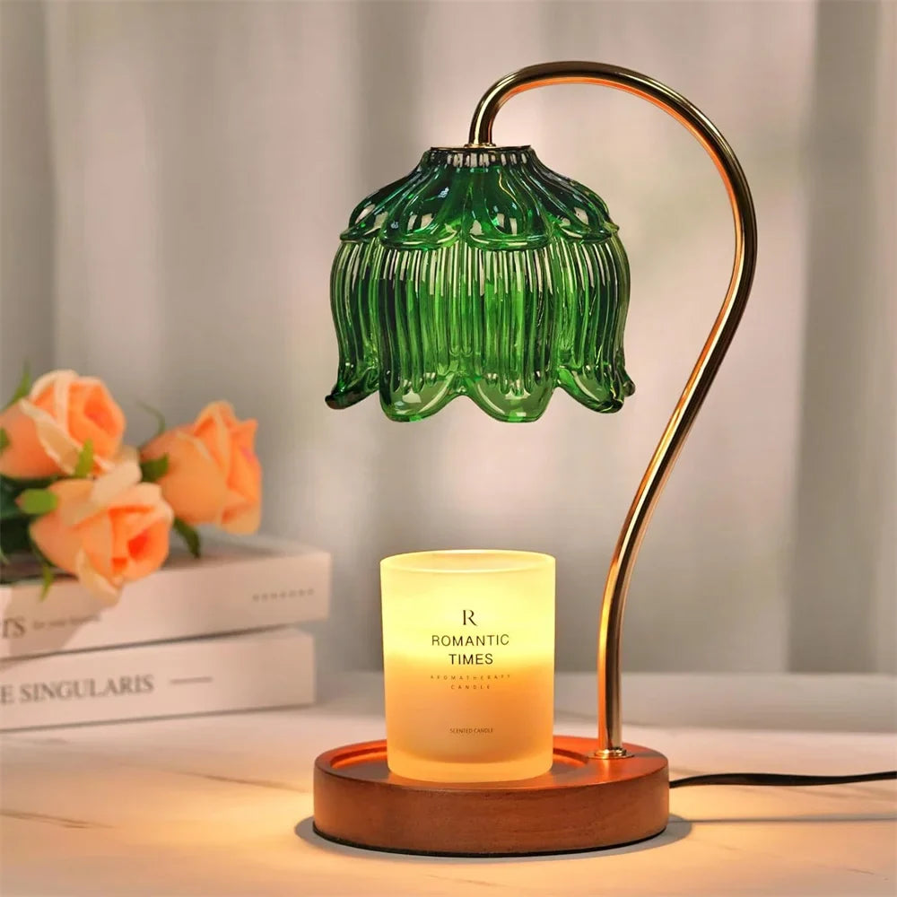 Candle Warmer Lamp | Retro Glass Shade and Solid Wood Base For Scented Jar Candles At Home