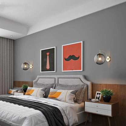 Modern Glass Ball Wall Lamp | Brass Arm and Tinted Glass Design In Four Bold Shade Colourways