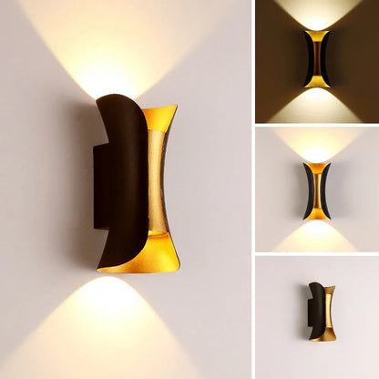 Black and Gold Wall Light | Waterproof LED Up and Down Sconce For Indoors and Outdoor Walls