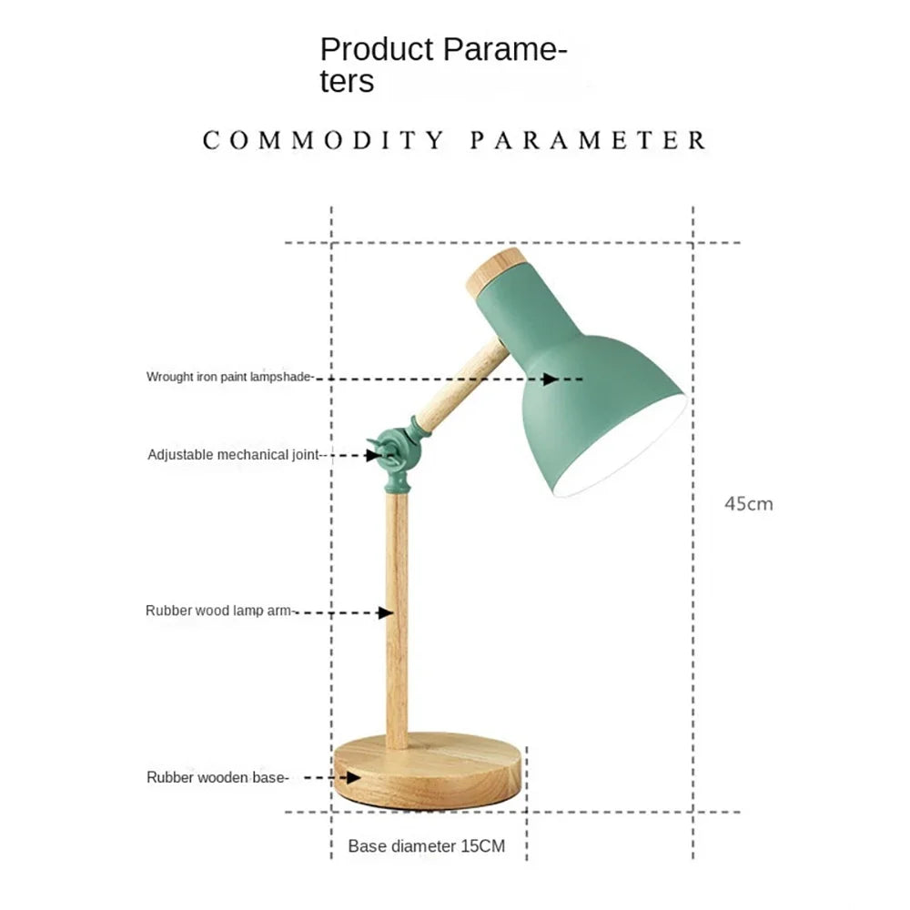 Nordic Wooden Desk Lamp | Adjustable Modern Table Light For Studies and Home Office Work Desks