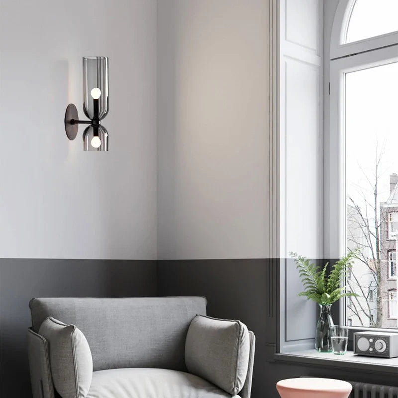 Nordic Glass Wall Lamp | Smoked Tube Design Sconce For Bedrooms and Living Room Side Walls