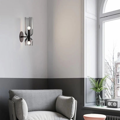 Nordic Glass Wall Lamp | Smoked Tube Design Sconce For Bedrooms and Living Room Side Walls