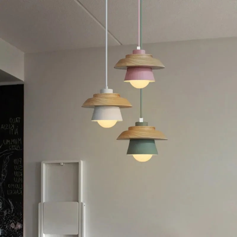 Nordic Wood Pendant Light | Colourful Macaron Design In Five Shades and Two Light Settings