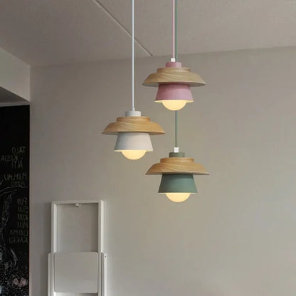 Nordic Wood Pendant Light | Colourful Macaron Design In Five Shades and Two Light Settings