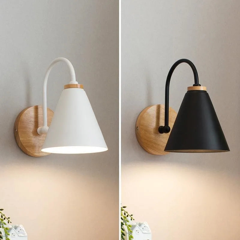 Beamworth Scandinavian Wall Light | Wood And Iron Sconce In Black or White For Hallway Walls