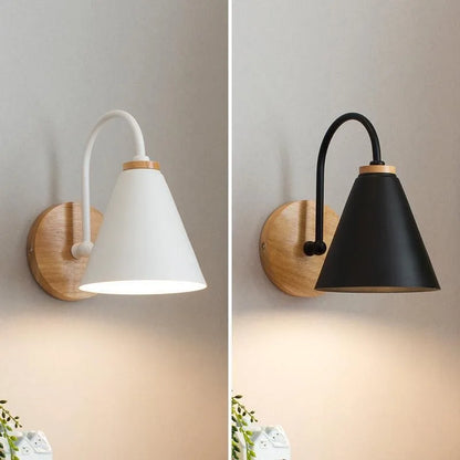 Beamworth Scandinavian Wall Light | Wood And Iron Sconce In Black or White For Hallway Walls