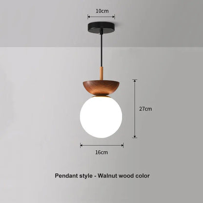 Nordic Glass Ball Light | Opal Shade With Wood Finish In Pendant or Flush Ceiling Versions