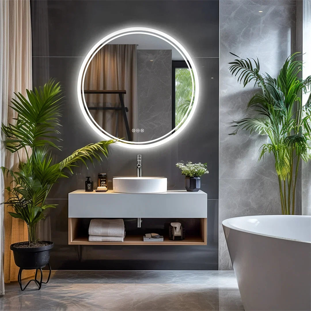 Orbamere Round LED Bathroom Mirror | Frameless Anti Fog Dimmable Mirror With Touch Control
