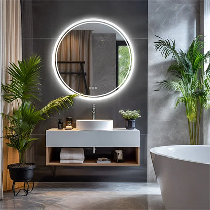 Orbamere Round LED Bathroom Mirror | Frameless Anti Fog Dimmable Mirror With Touch Control