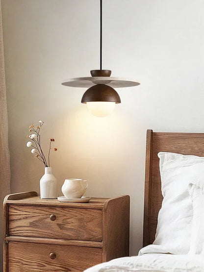 Denmark Pendant Light | Walnut And Natural Stone LED Chandelier In Warm or Cold White Light