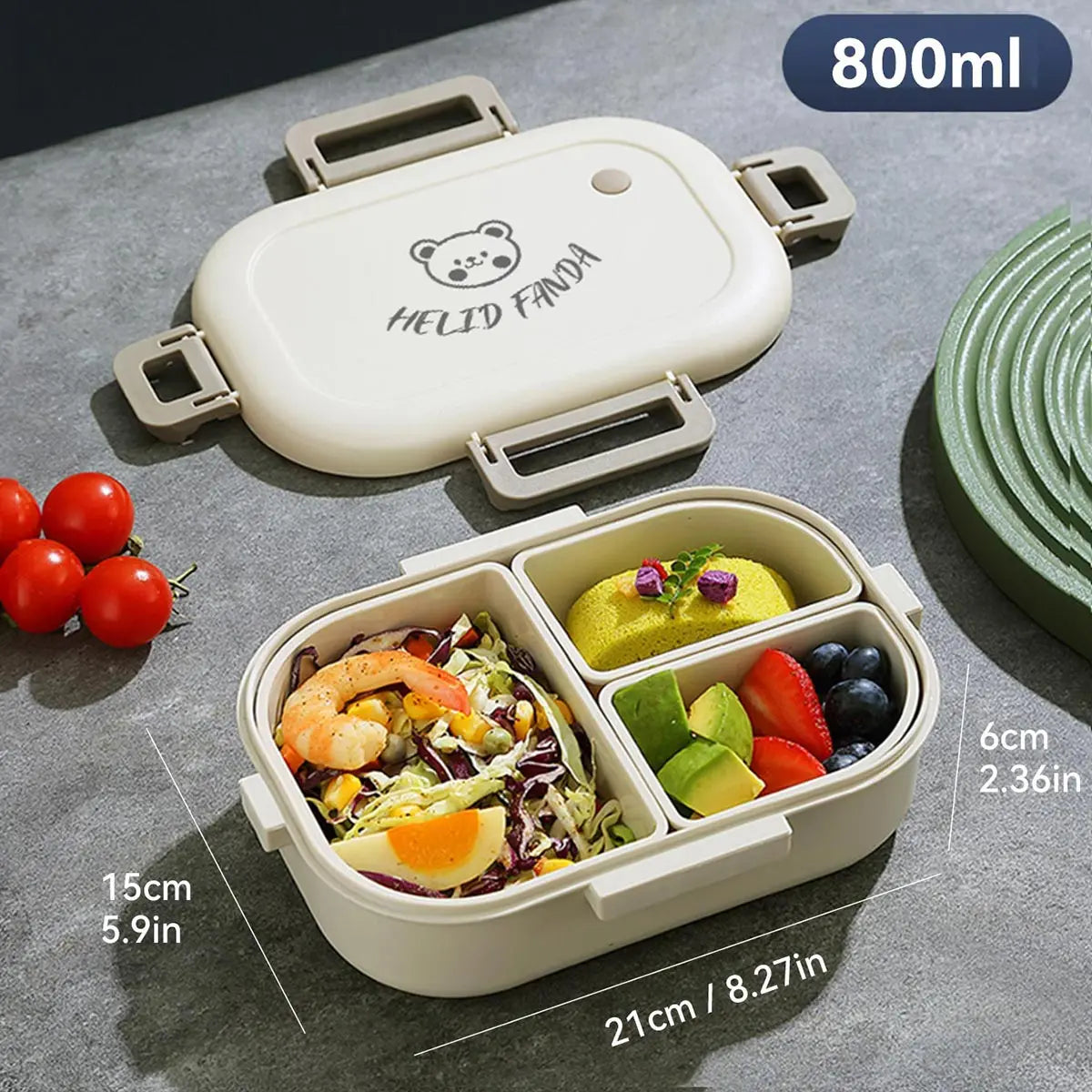 Crispcase Portable Bento Lunch Box | Leak Proof 3 Compartment Food Container For Work Lunches