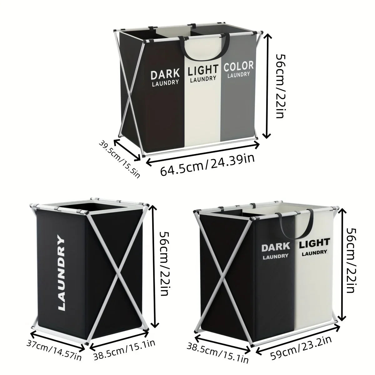 Sortbay Multi Section Laundry Hamper | Foldable Clothes Basket With Sorting Compartments For Whites