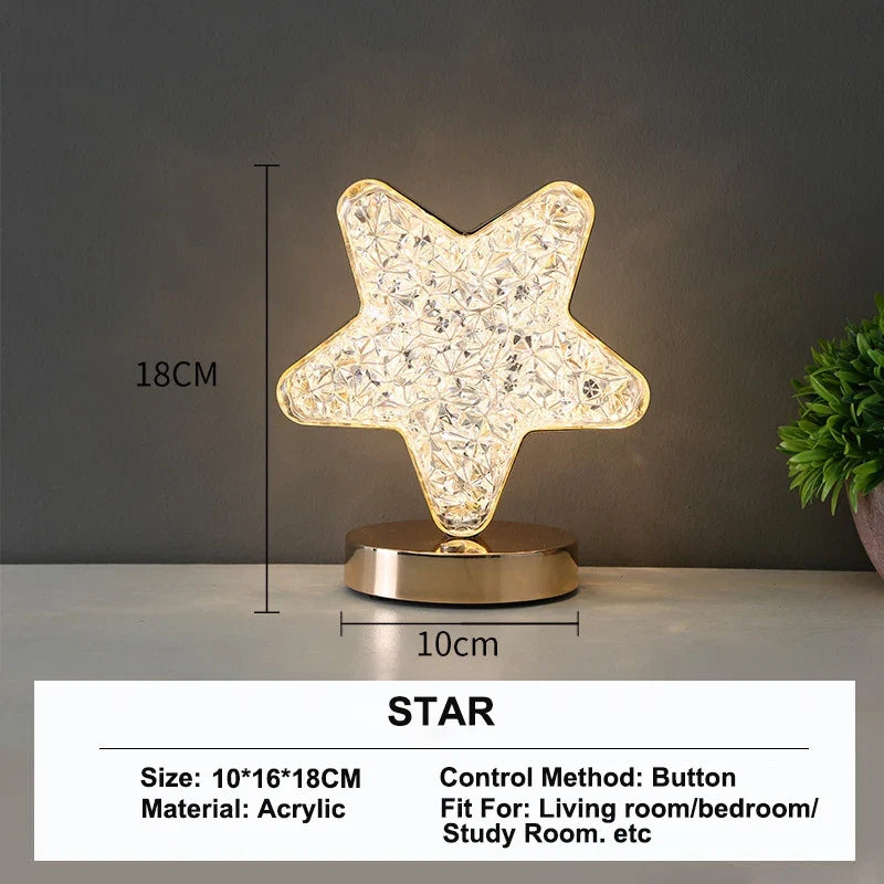 Astrelle 3D Crystal LED Night Light | Rechargeable Touch Dimming Lamp For Bedsides and Shelves