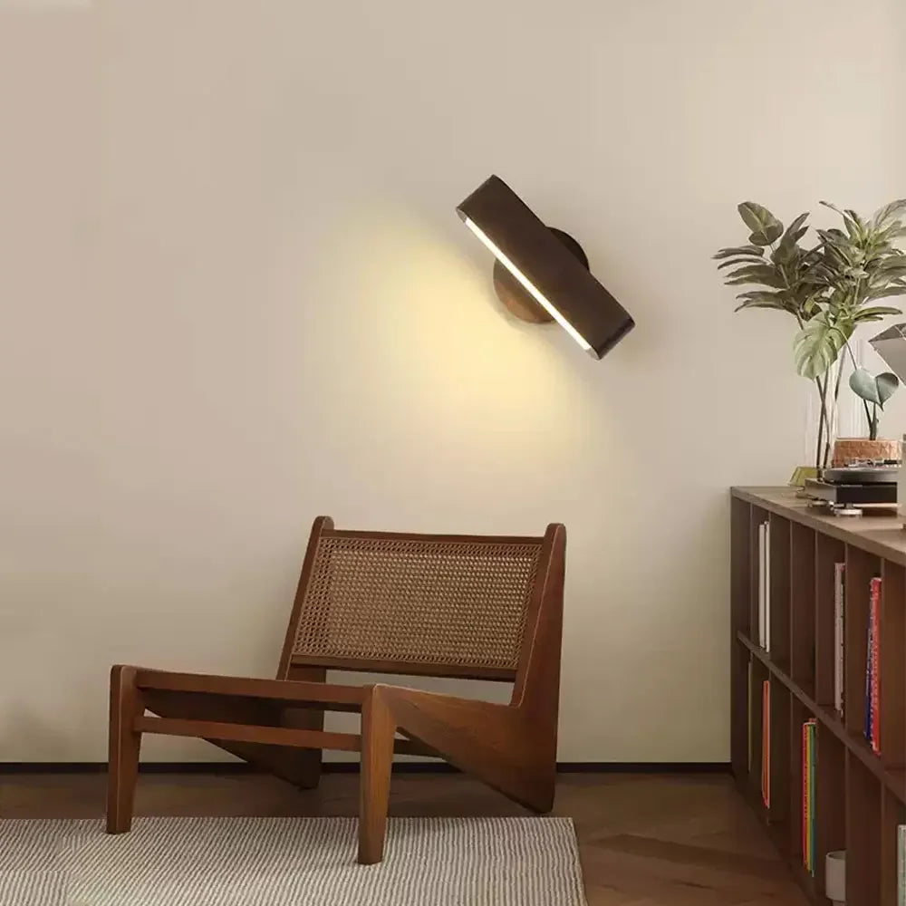 Rotating Wall Lamp | Japanese Solid Wood and Aluminium Adjustable Sconce For Bedside Walls