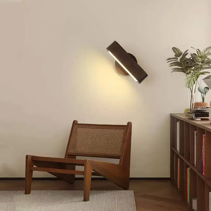 Rotating Wall Lamp | Japanese Solid Wood and Aluminium Adjustable Sconce For Bedside Walls