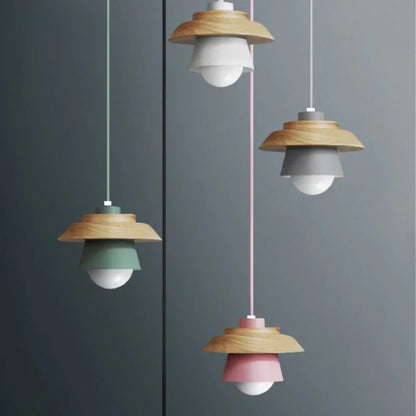Nordic Wood Pendant Light | Colourful Macaron Design In Five Shades and Two Light Settings