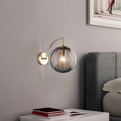 Modern Glass Ball Wall Lamp | Brass Arm and Tinted Glass Design In Four Bold Shade Colourways
