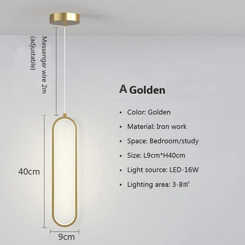 Modern Minimalist LED Pendant Light | Slim Oval Hanging Lamp In A Gold or Black Iron Finish