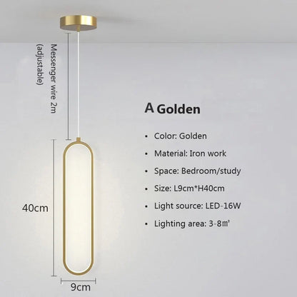 Modern Minimalist LED Pendant Light | Slim Oval Hanging Lamp In A Gold or Black Iron Finish