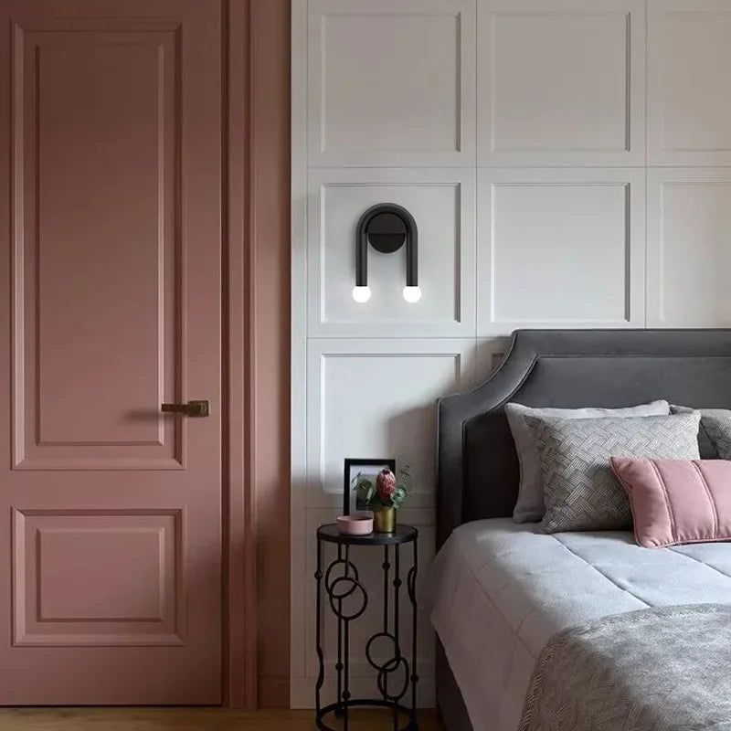 Arkella Modern Wall Light | Minimalist Nordic Arched Iron and Frosted Glass LED Sconce Design