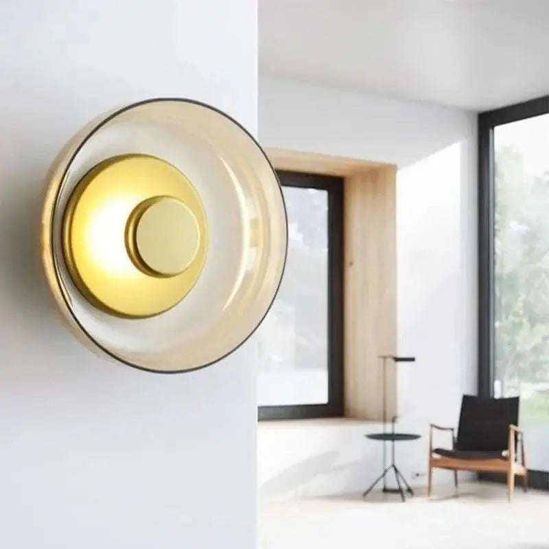Nordic Glass LED Wall Sconce | Modern Round Decorative Wall Light In Smoke Grey or Amber Glass