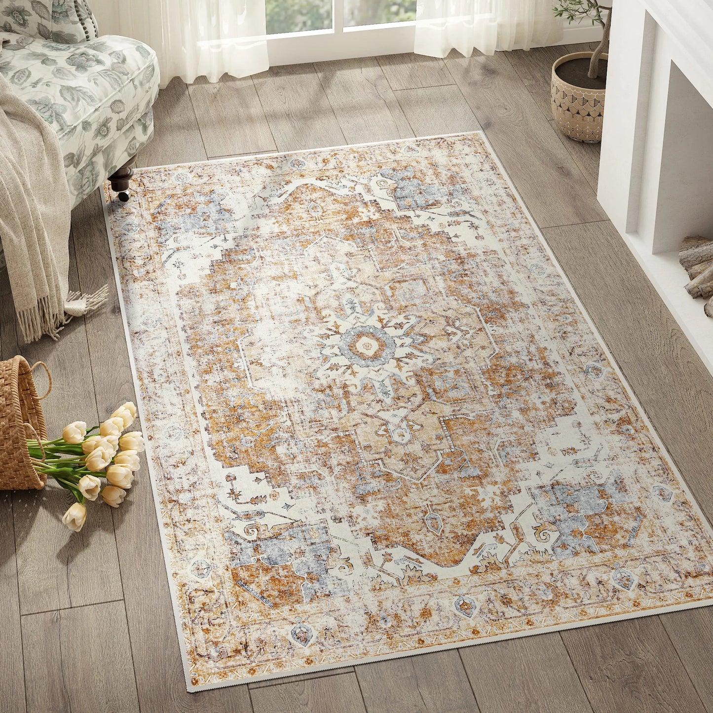 Heritage Medallion Rug | Foldable Non Slip Oriental Style Carpet In Four Sizes and Colours