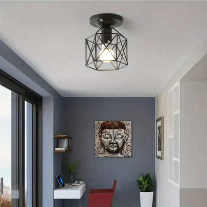 Modern Geometric Ceiling Light | Metal Cage Design Flush Mount In A Gold or Black Metal Finish
