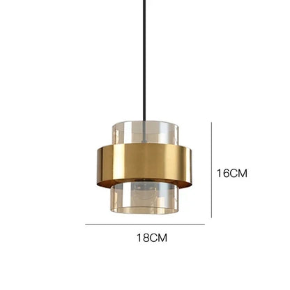 Nordic Glass Pendant Light | Modern Brass Cylinder Design In Amber or Smoke Grey Tinted Glass
