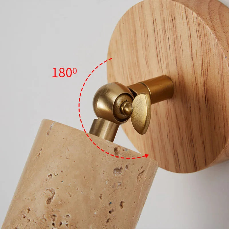 Terravane Wall Lamp | Wabi Sabi Travertine and Wood Light For Quiet, Muted Natural Interiors