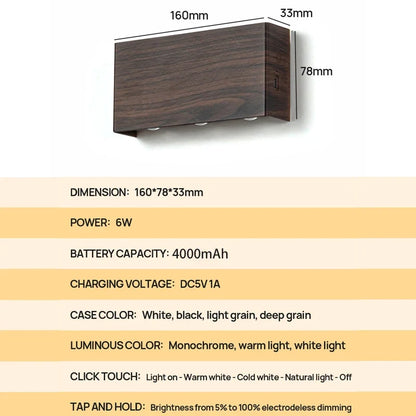 Blocklume Rechargeable Wall Lamp | Minimalist Wood Grain Design With Tricolour Light Modes