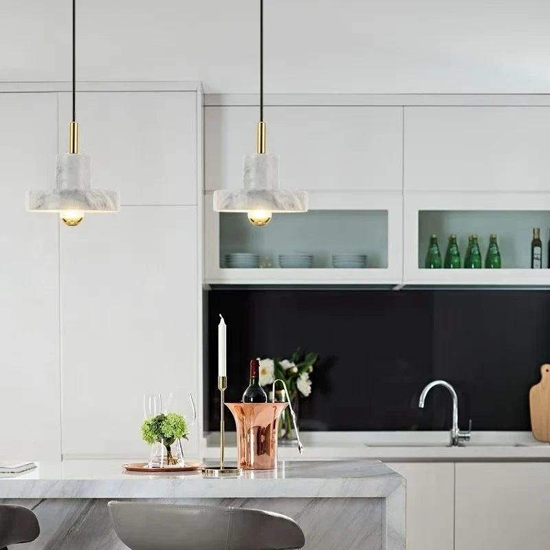 Marble Pendant Lamp | Natural Stone Postmodern Design In Black, Dark Green or White Marble