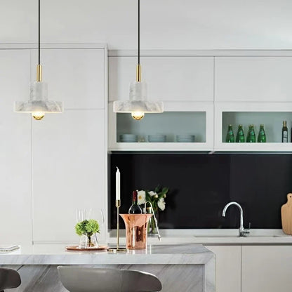 Marble Pendant Lamp | Natural Stone Postmodern Design In Black, Dark Green or White Marble