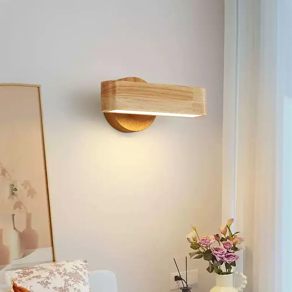 Rotating Wall Lamp | Japanese Solid Wood and Aluminium Adjustable Sconce For Bedside Walls