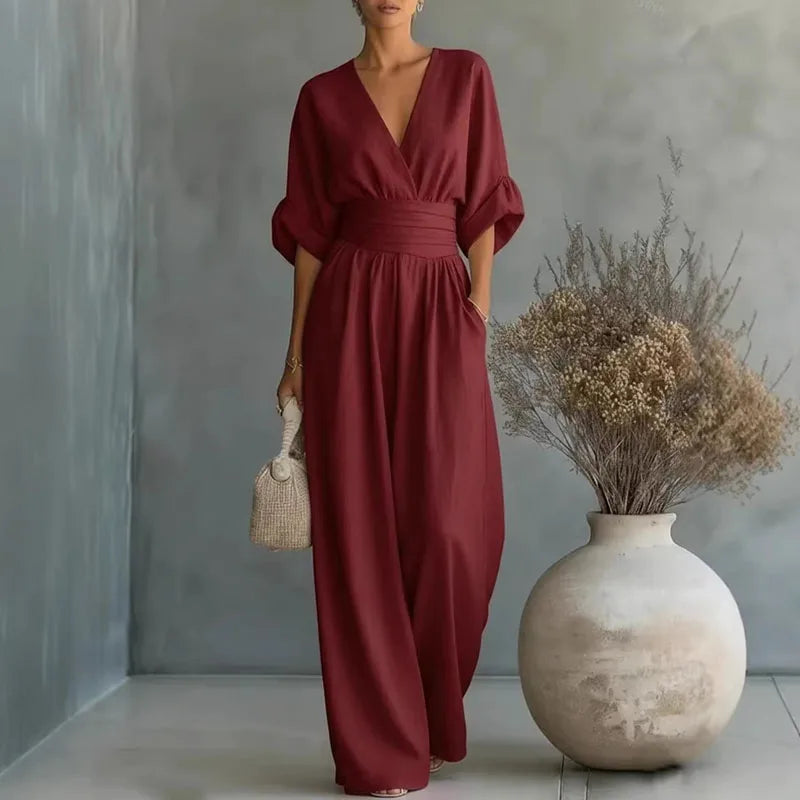 Surplice V-Neck Wide-Leg Jumpsuit
