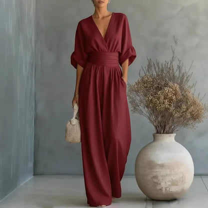Surplice V-Neck Wide-Leg Jumpsuit