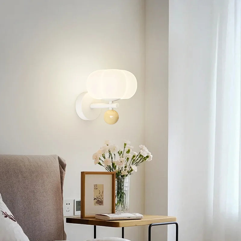Nordic Pumpkin Wall Lamp | Modern Frosted Glass and Metal Sconce In Three Bold Shade Colours