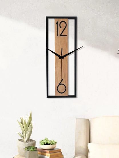 Modern Rectangular Wall Clock | Slim Wood Grain Frame For Hallways, Offices and Kitchen Areas
