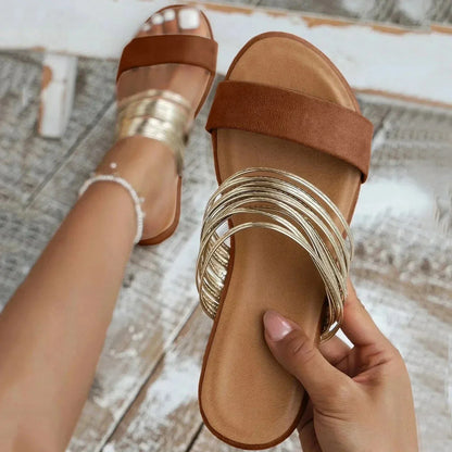 Solène Gold Strap Flat Sandals