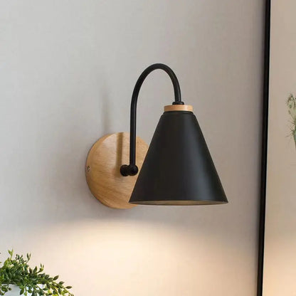 Beamworth Scandinavian Wall Light | Wood And Iron Sconce In Black or White For Hallway Walls