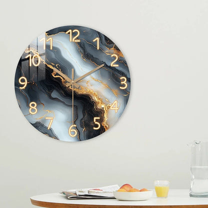 Blue And Gold Marble Wall Clock | Silent Wooden Wall Clock In Four Sizes For Kitchens and Halls