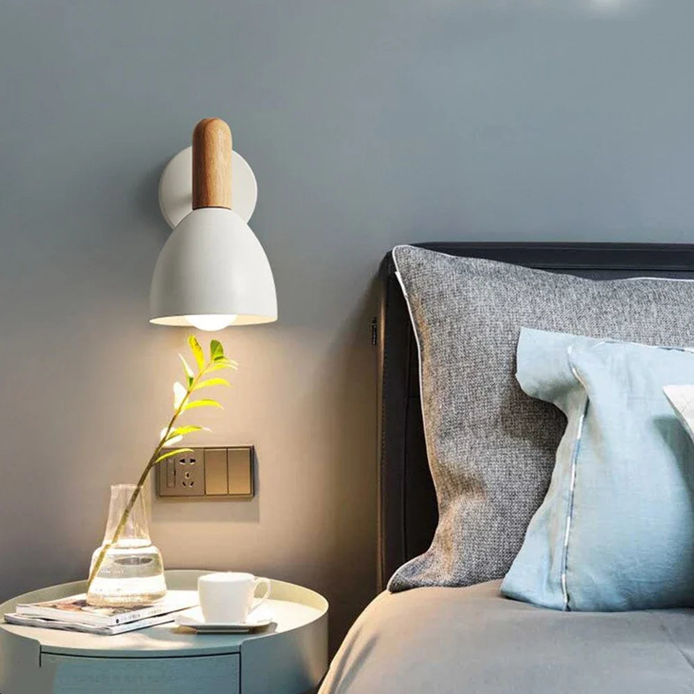 Nordic Wooden Wall Lamp | Adjustable Rubberwood and Metal Bedside Light In Three Wall Finishes