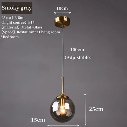 Modern Nordic Glass Globe Pendant Light | Amber, Smoke Grey or Clear Glass Hanging Ceiling Lamp