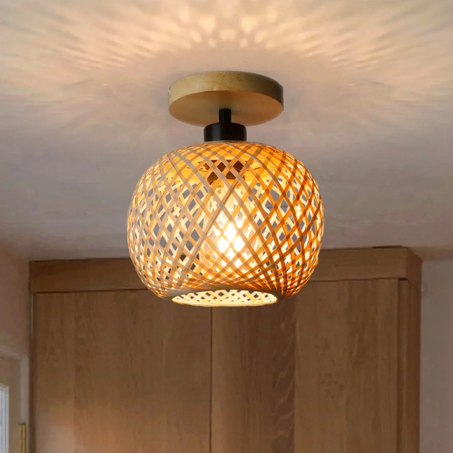 Weavora Bamboo Ceiling Lamp | Handwoven Rattan LED Fixture In Two Different Woven Weave Designs
