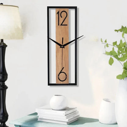 Modern Rectangular Wall Clock | Slim Wood Grain Frame For Hallways, Offices and Kitchen Areas