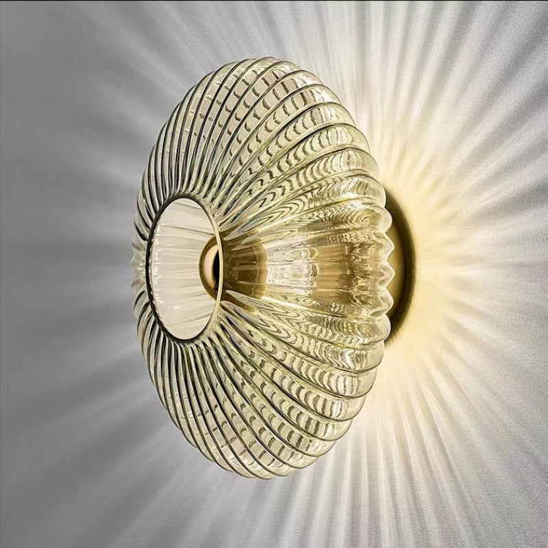 Nordic Vintage Glass Wall Sconce | Striped Round Disc Light For Hallways and Bedroom Walls
