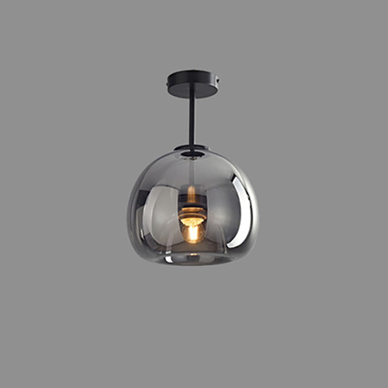 Nordic Glass Ball Ceiling Light | Semi Flush Mount In Smoke Grey or Amber Tinted Glass Shades