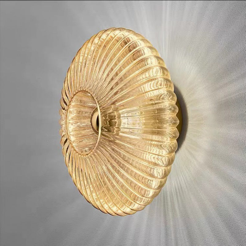Nordic Vintage Glass Wall Sconce | Striped Round Disc Light For Hallways and Bedroom Walls