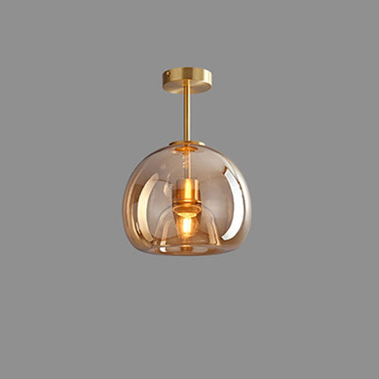 Nordic Glass Ball Ceiling Light | Semi Flush Mount In Smoke Grey or Amber Tinted Glass Shades