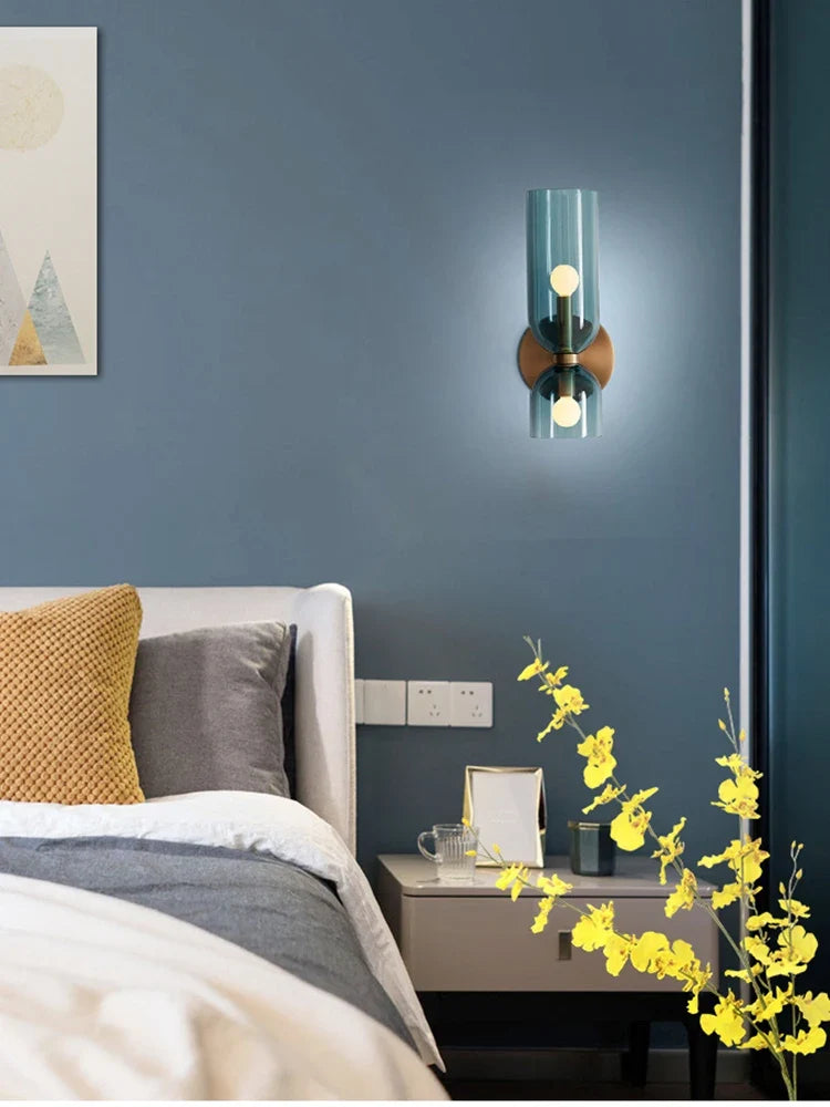 Nordic Glass Wall Lamp | Smoked Tube Design Sconce For Bedrooms and Living Room Side Walls