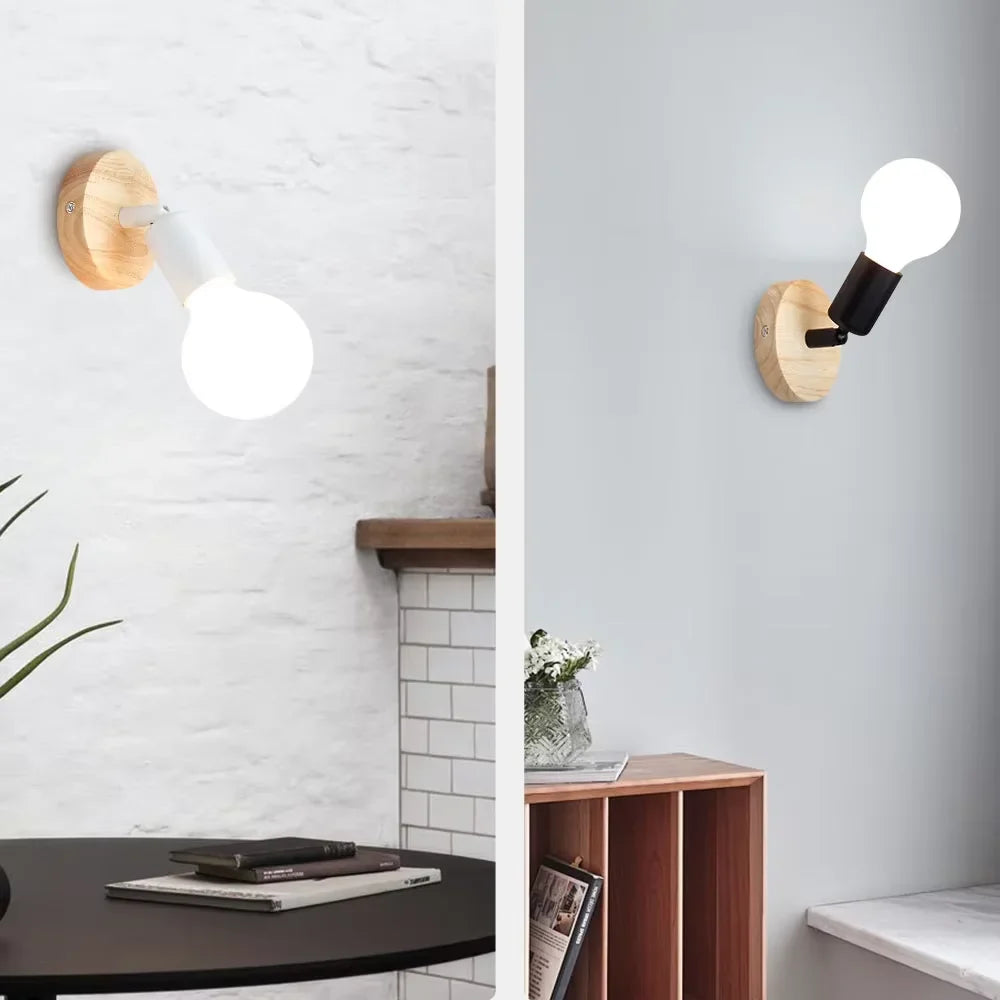 Vintage Retro Wall Lamp | Adjustable Wooden And Metal Sconce In A Black or White Metal Finish